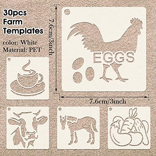 30 Pieces Farmhouse Stencils Farm Theme Reusable Stencils for Painting on Wood,Farmhouse Stencils Farm Drawing Template DIY Painting Stencils for Crafts Wood Wall Scrapbooking Decor (3 x 3 Inch)