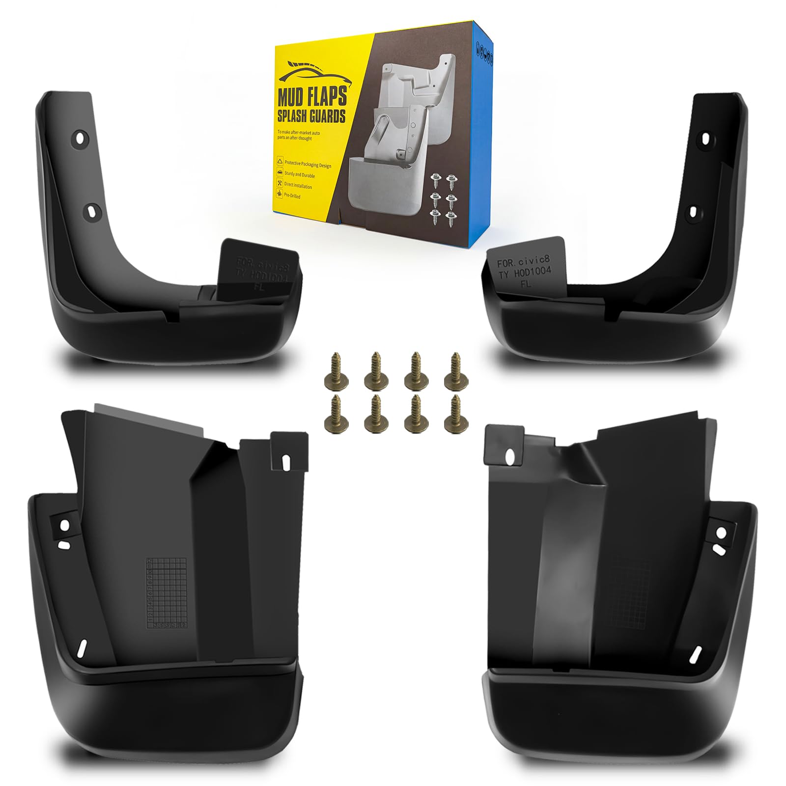 Mud Flaps Fit for 2006-2011 Ho-nda Civic 4-Door Sedan (Not Fits 2-Door Coupe/Hatchback Models), Dedicated Mudguard for Four Seasons Universal Protection, Front and Rear