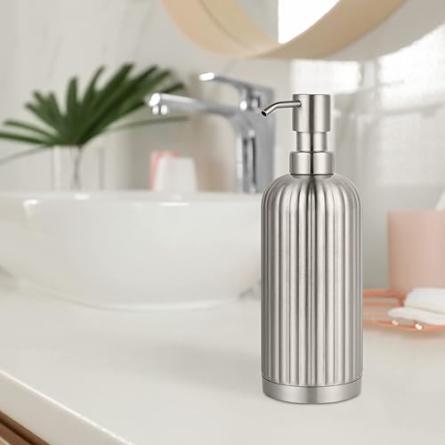Miniatura 7 de Dispensador de Jabón de Encimera - Botella de Acero Inoxidable con Forma de Columna Romana Resistente al Óxido con Bomba para Baño y Cocina -