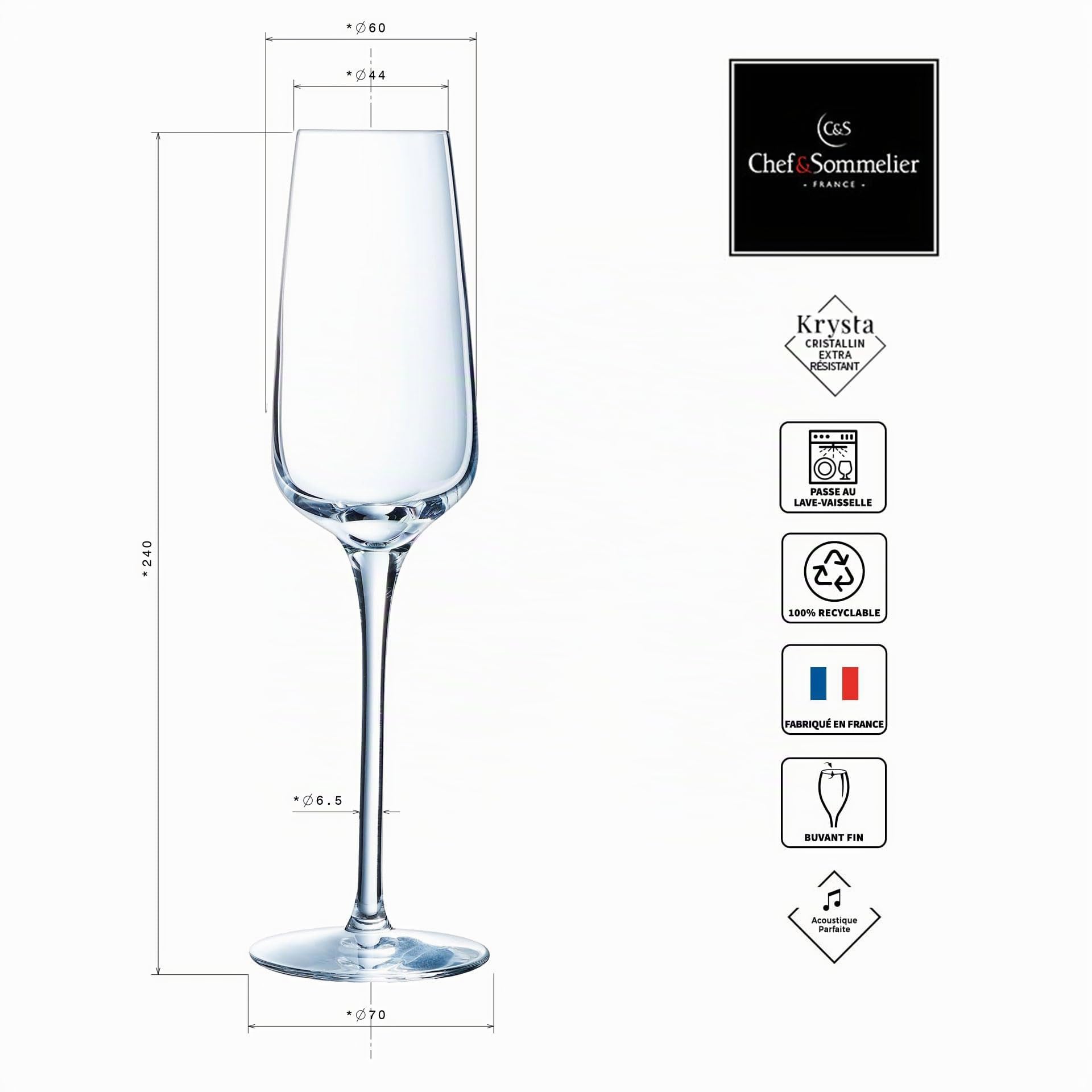 Chef & Sommelier Flûte à Champagne Sublym 21 cl Lot de 6