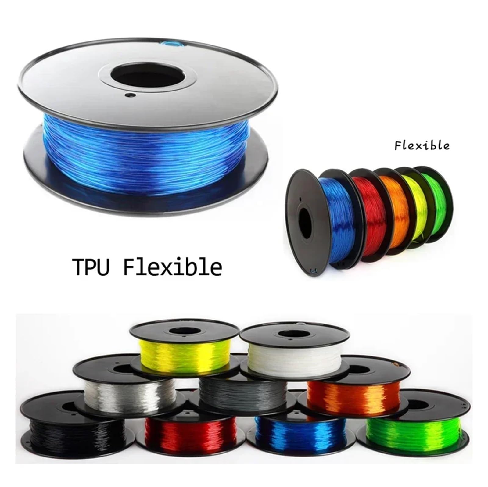 Filament flexible d'imprimante de TPU 3D 1.75mm 95A multicolore 200g/1KG applicable(Skin,1KG)