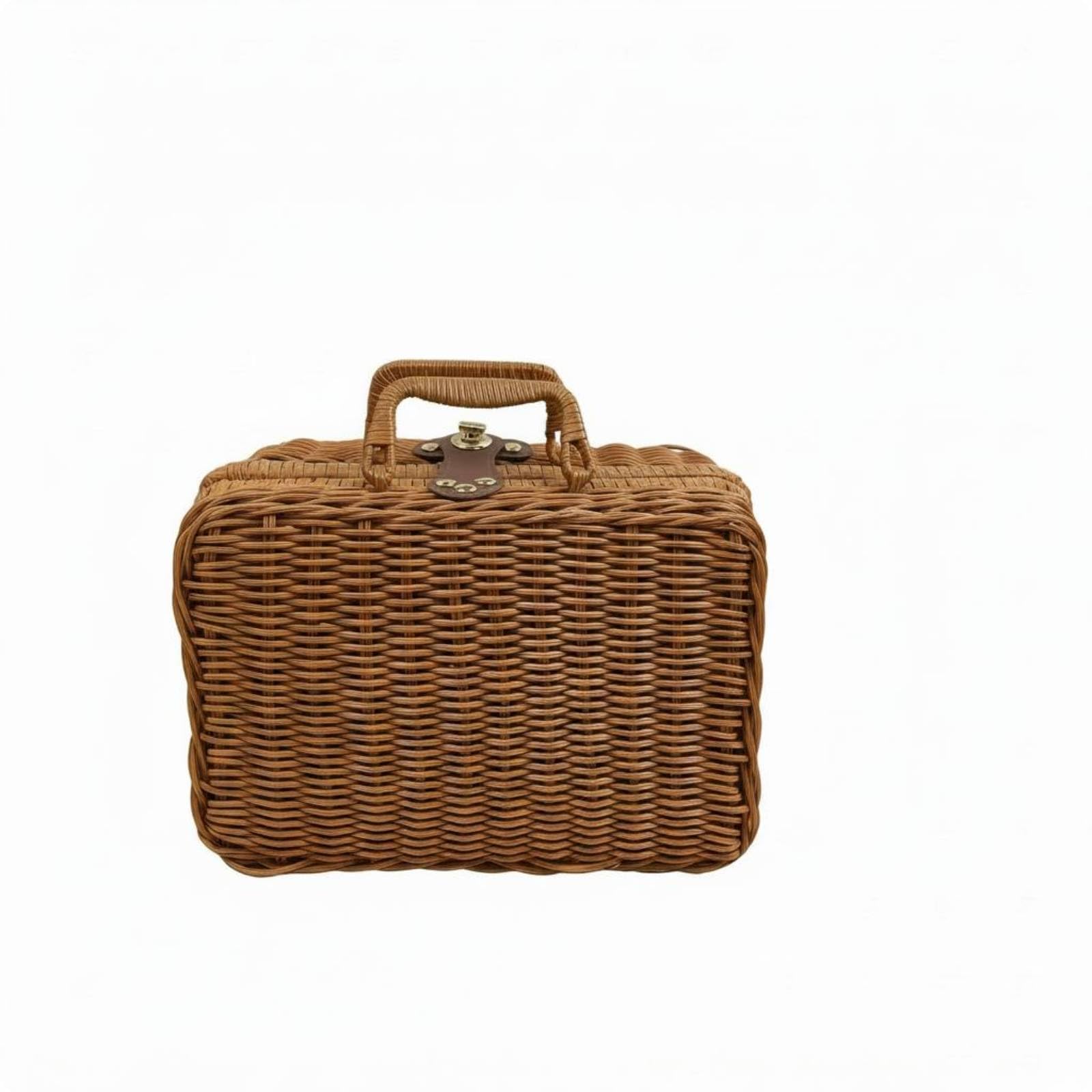 HEAVENGLOW Woven Rattan Suitcase Metal Clasp Wicker Suitcase Top Handle Rattan Storage Case Unlined, Brown 26-17-11cm|Collectibles | Sewing (1930-Now) | Baskets & Boxes-picture-27