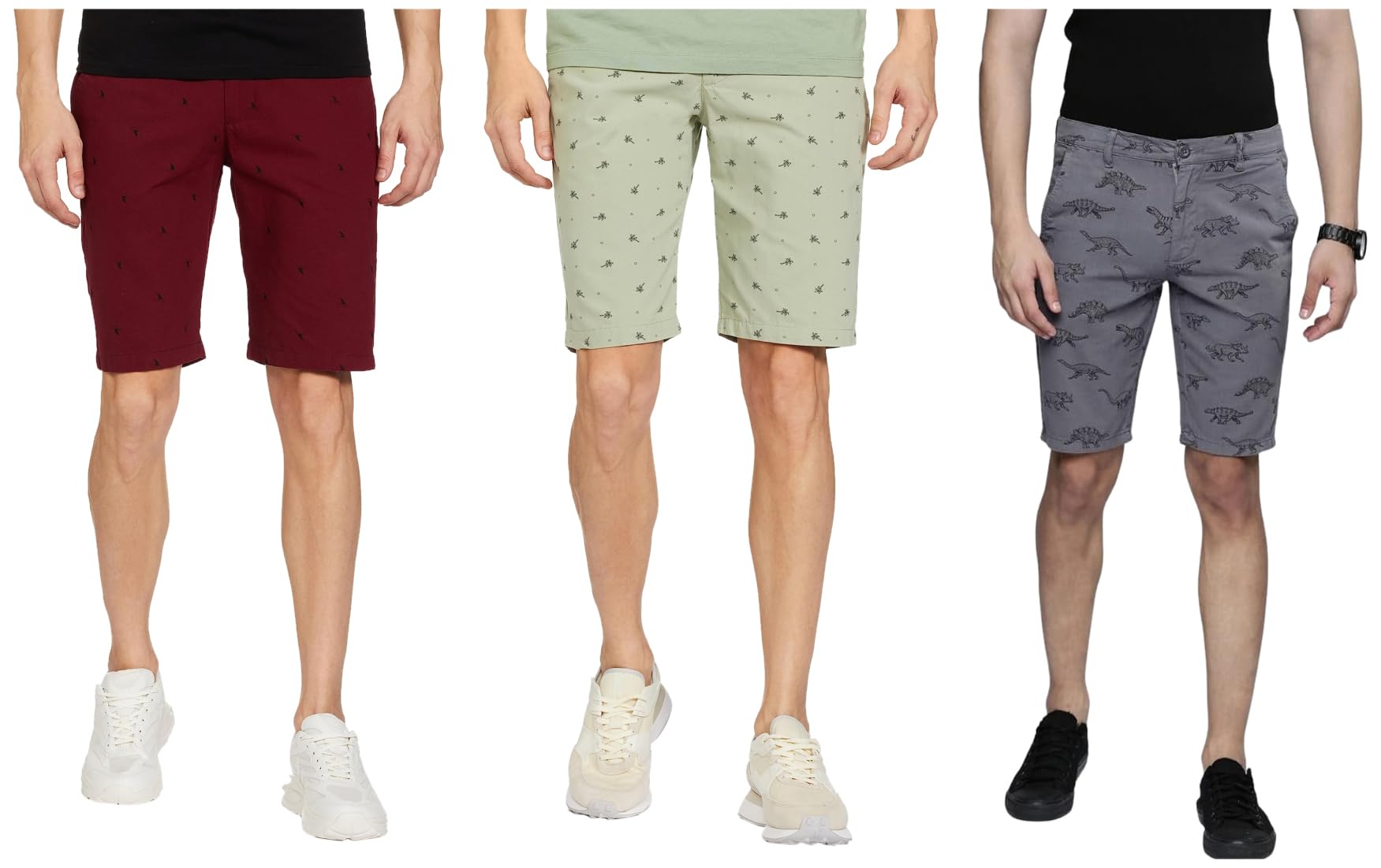 Men's Maroon, Green & Grey Mid-Rise Regular Fit Casual Shorts (34)-image-47