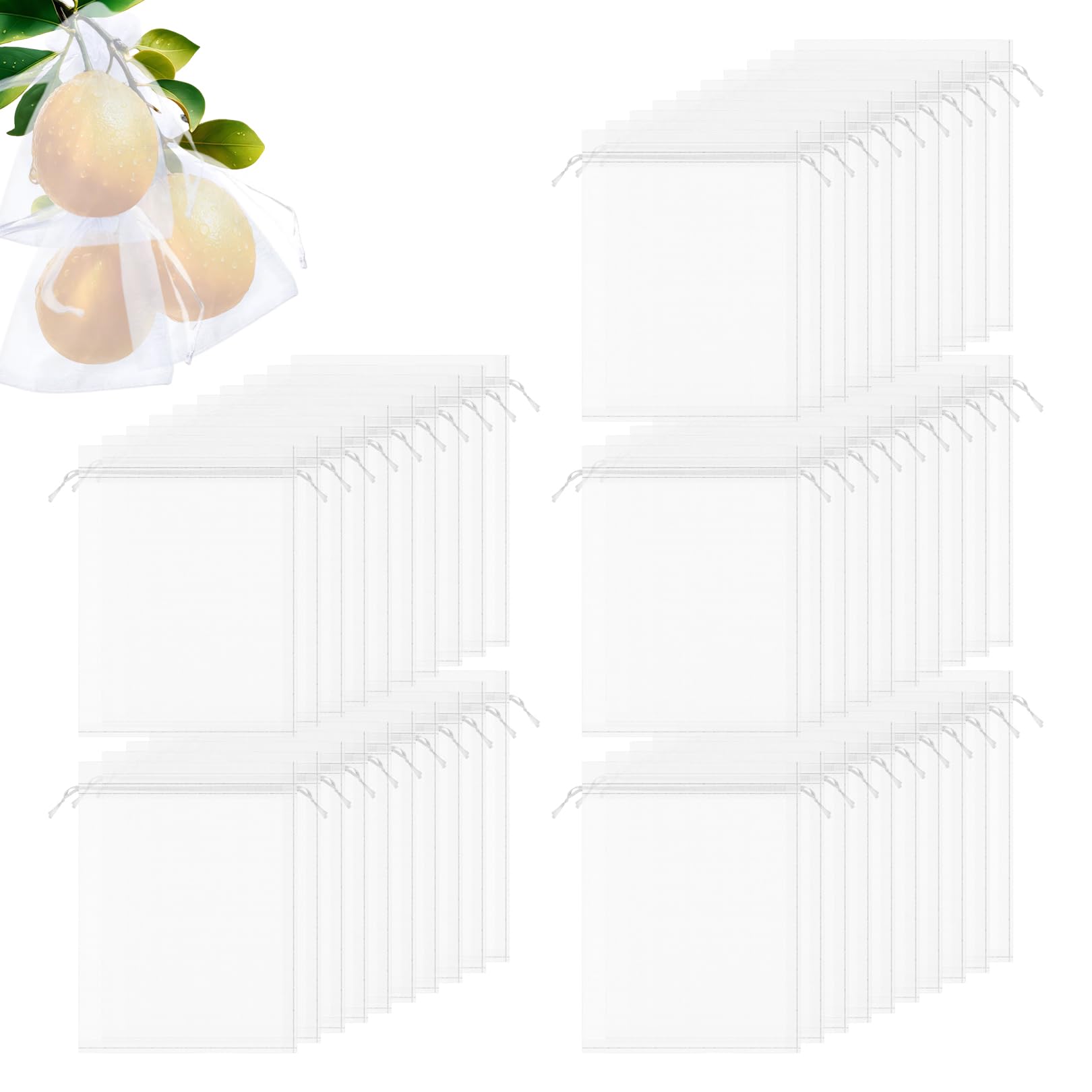 Qiaoliangyao White 50Pcs Fruit Protection Bags,15X20cm Fruit Netting For Strawberries,Plant&Vegetable Protection Bags,Mesh Net For Garden,Drawstring Fruit Nets,Insect Barrier, Netting Bags For Garden Plants (White)