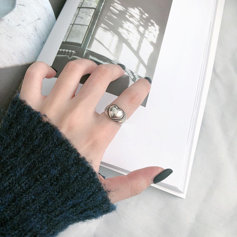 OIDIMS Minimalist Silver Heart Shaped Rings Simple Promise Love Open Adjustable Finger Statement Stackable Wedding Engagement Ring Fashion Comfort Chic Eternity Jewelry for Women Girlfriend Wife - Image 2