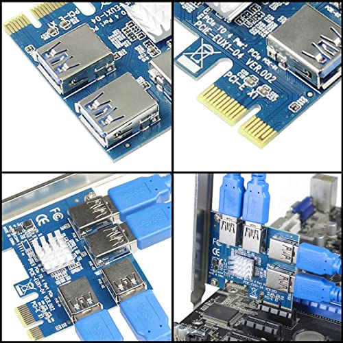 JMT PCI-E 1x to 16x Riser Card PCI-Express 1 to 4 Slot PCIe USB3.0 Adapter Port Multiplier Miner Card for BTC Bitcoin Miner Mining - Image 4