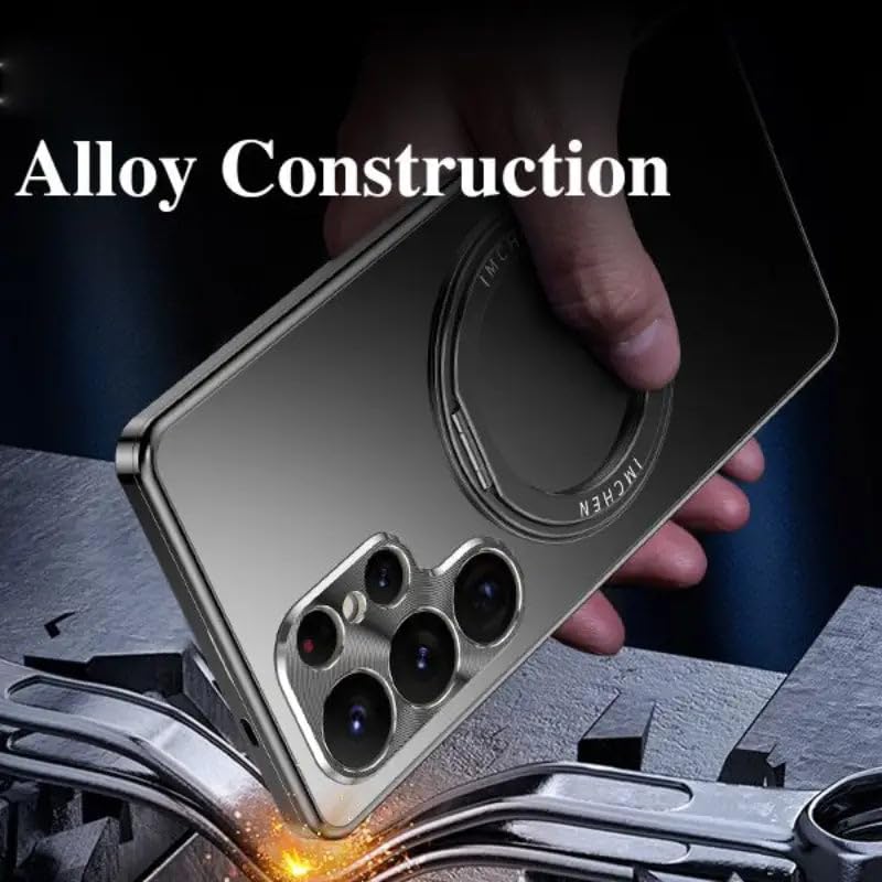 Image of MILLION CASES Back Cover Case for Samsung Galaxy S24 Ultra Scratch Resistant Anti-Slip Shockproof Protective Durable Ferro Flex Magnetic Stand Case for Men & Boys(Midnight Black)