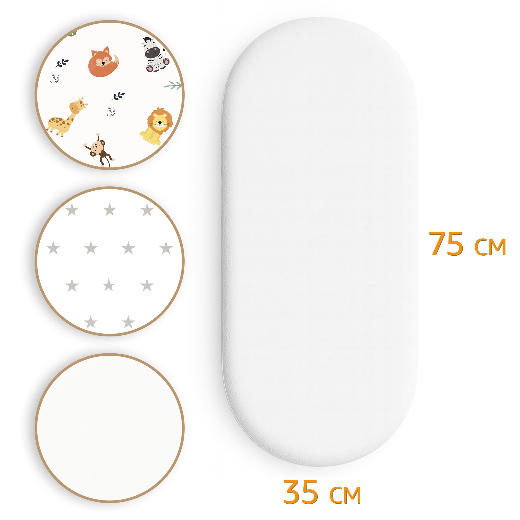 Sábanas Ajustables para Cochecito de bebé Juego de 3: 35x75 cm - 2 sábanas + 1 Protector de colchón Impermeable - Accesorios para Cuna de bebé y minicuna 35 x 73 — view 2