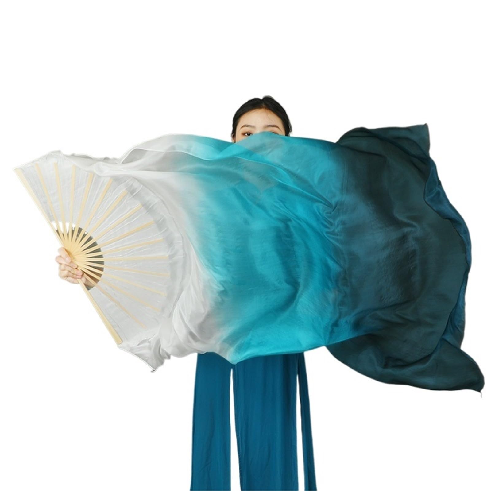 Generico Fan Veils Danza del Ventre,Fan Veils Veli a ventaglio in pura seta naturale tinta for costumi e accessori da danza del ventre donna, 180 cm