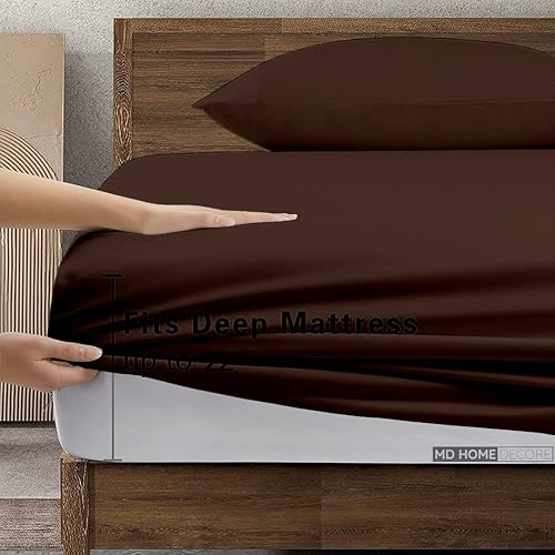 Miniatura 61 de Juego de sábanas de bolsillo extra profundas (4 piezas) 100% algodón egipcio de 400 hilos, bolsillo profundo de 22 pulgadas, sábana bajera ajustable