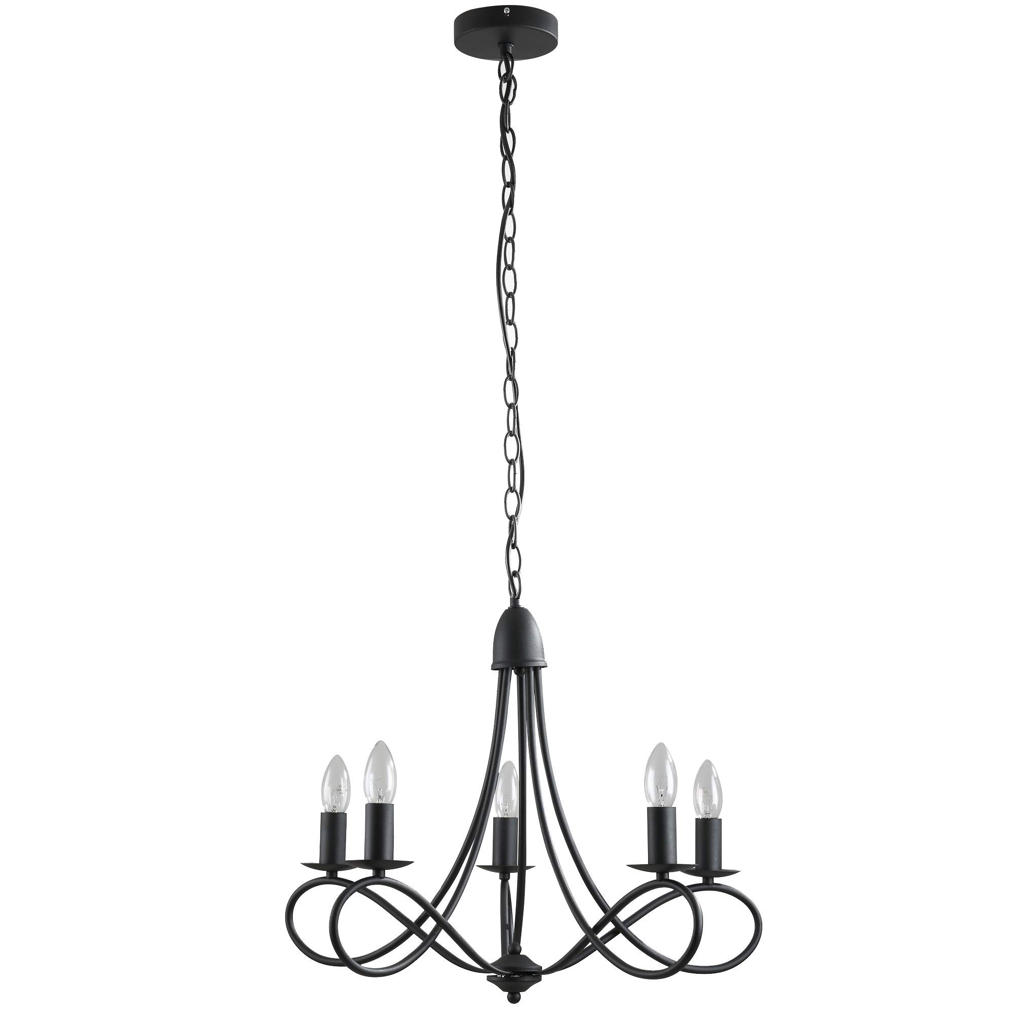 HOMCOM Lampadario a Soffitto Stile Rustico, Acciaio Intrecciato Nero con 5 Candelieri Regolabili e Pieghevoli Ф58 x 45cm