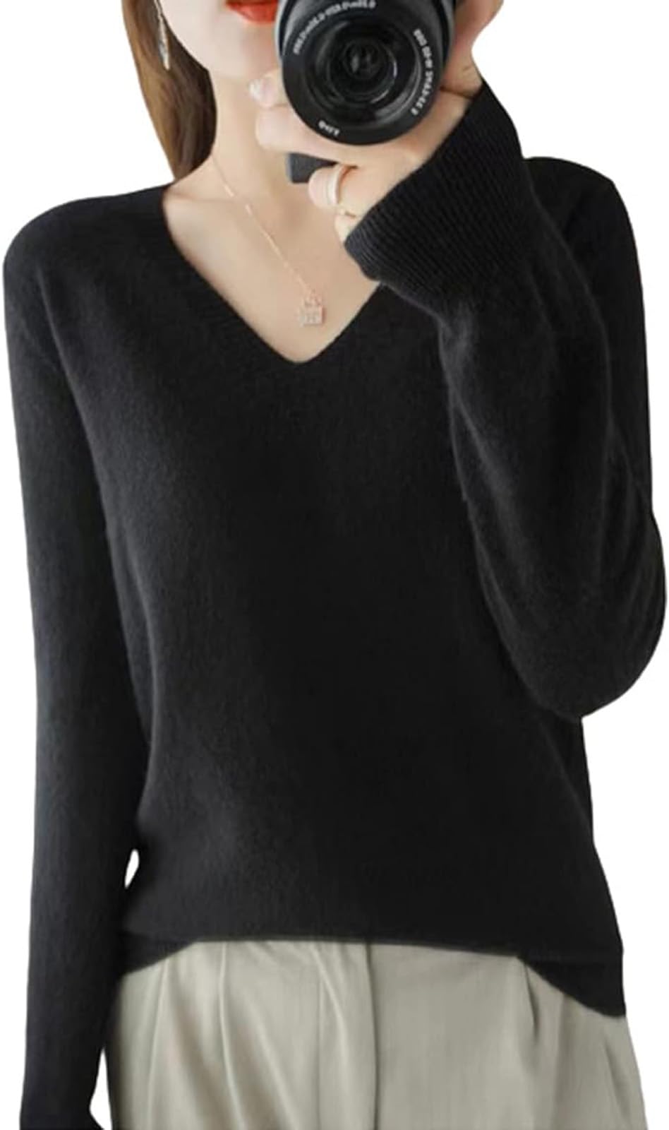 Womens Casual Sweater Lightweight Long Sleeve Pullover Sweater Classic Fall Thin Sweater Top Elegant Clothing