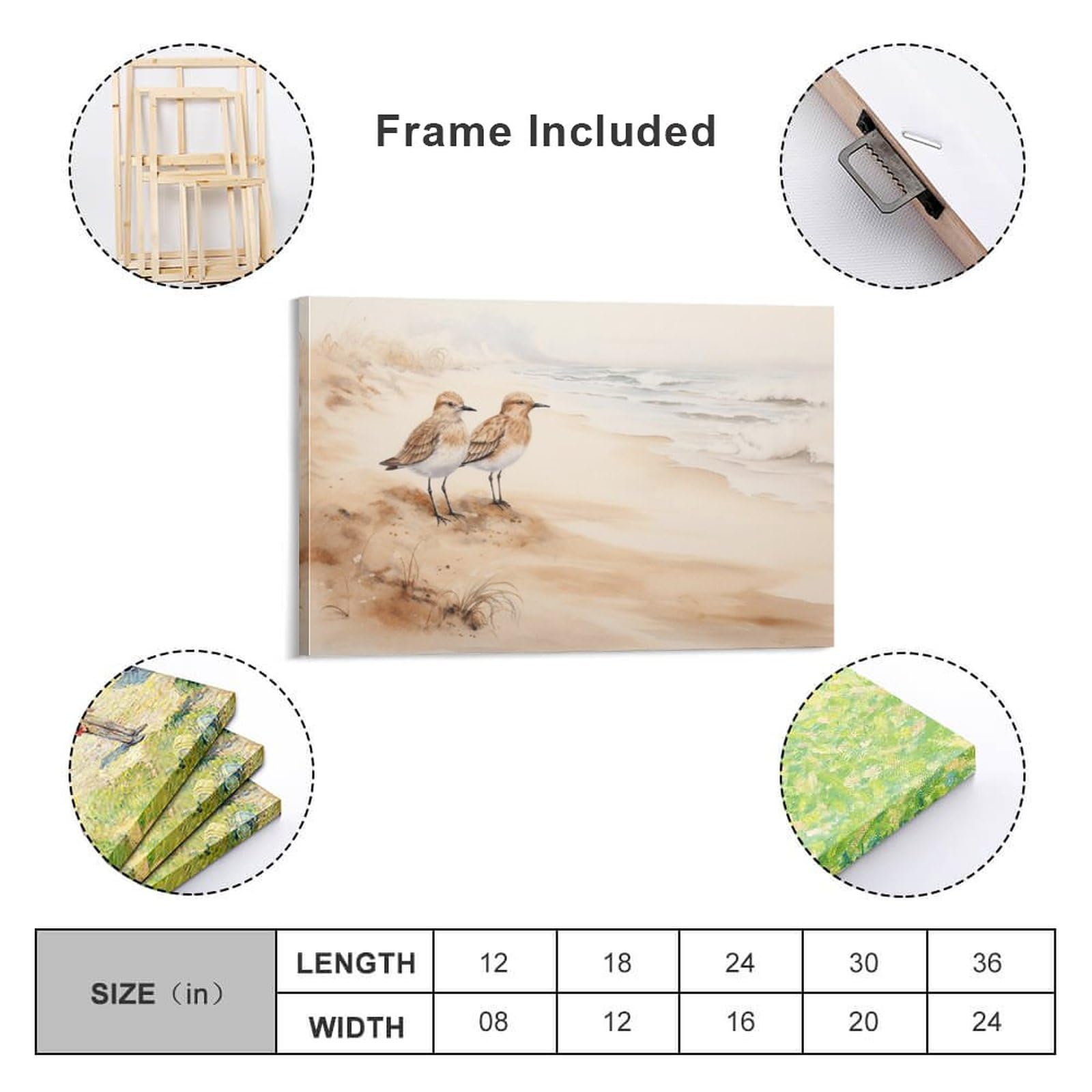 Quadro Su Tela AYAROS Con Uccelli Marini Oceanici - Stampa Artistica Vintage Per Arredo Parete