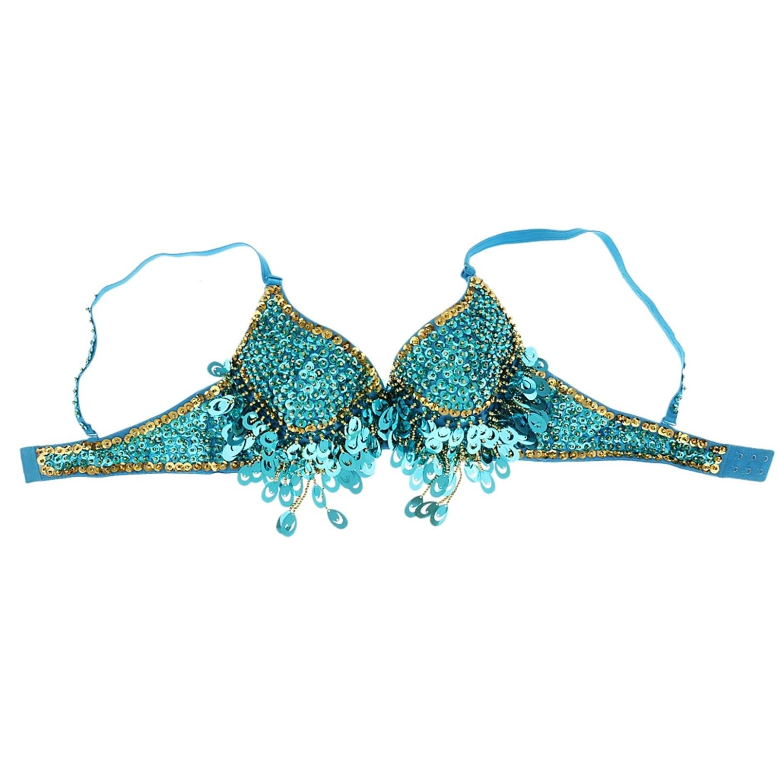 Xpjyua Women's A 2 Belly Dancer Top Sexy Belly Dance Sequin Beaded Bra Top Belly Samba Dancing Costume Tassels Dance Shiny Bra Belly Dance Wear Costume Suitable For (A 2)