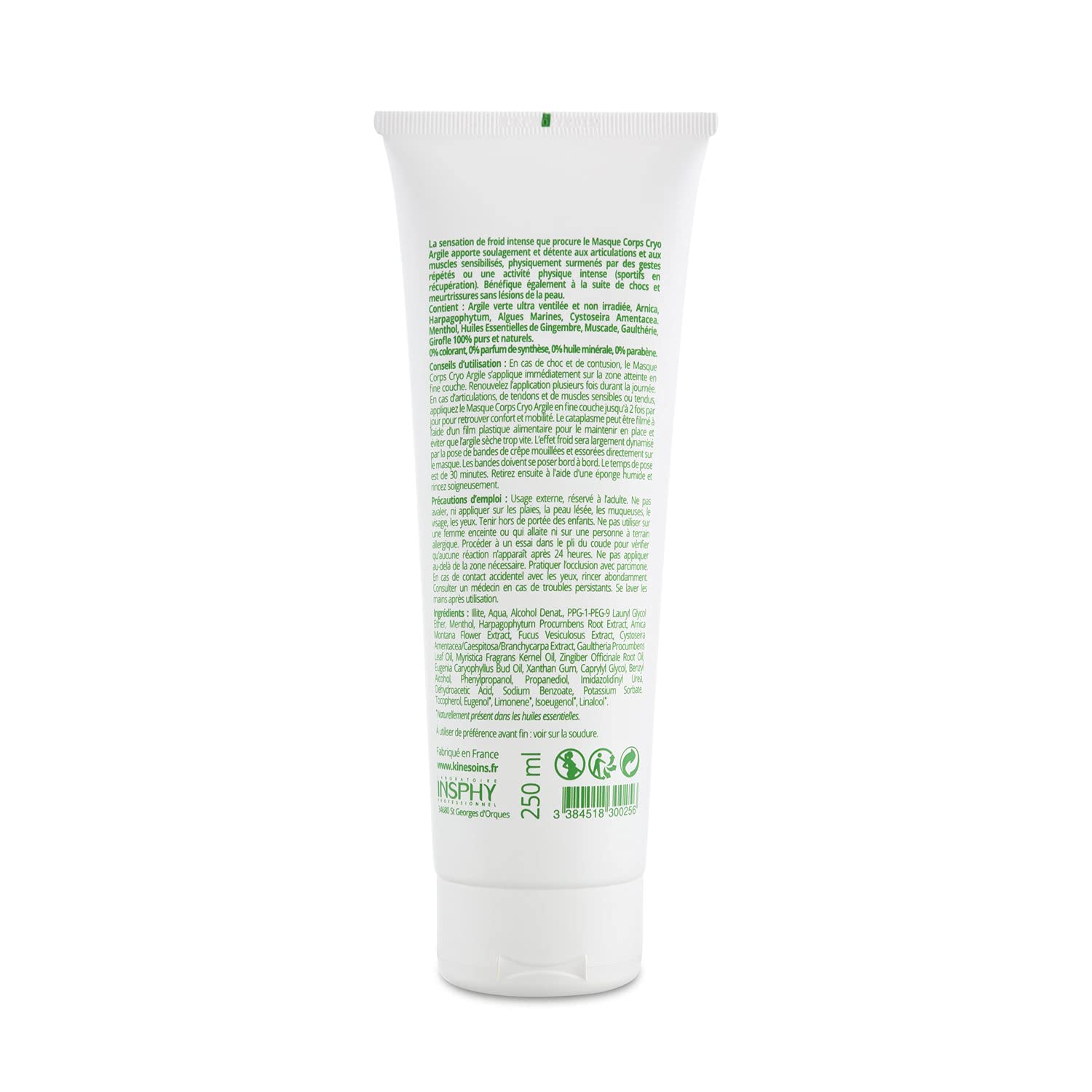 KINÉSOINS - Masque Argile pour le Corps - Cryo, effet Froid - 250 ml
