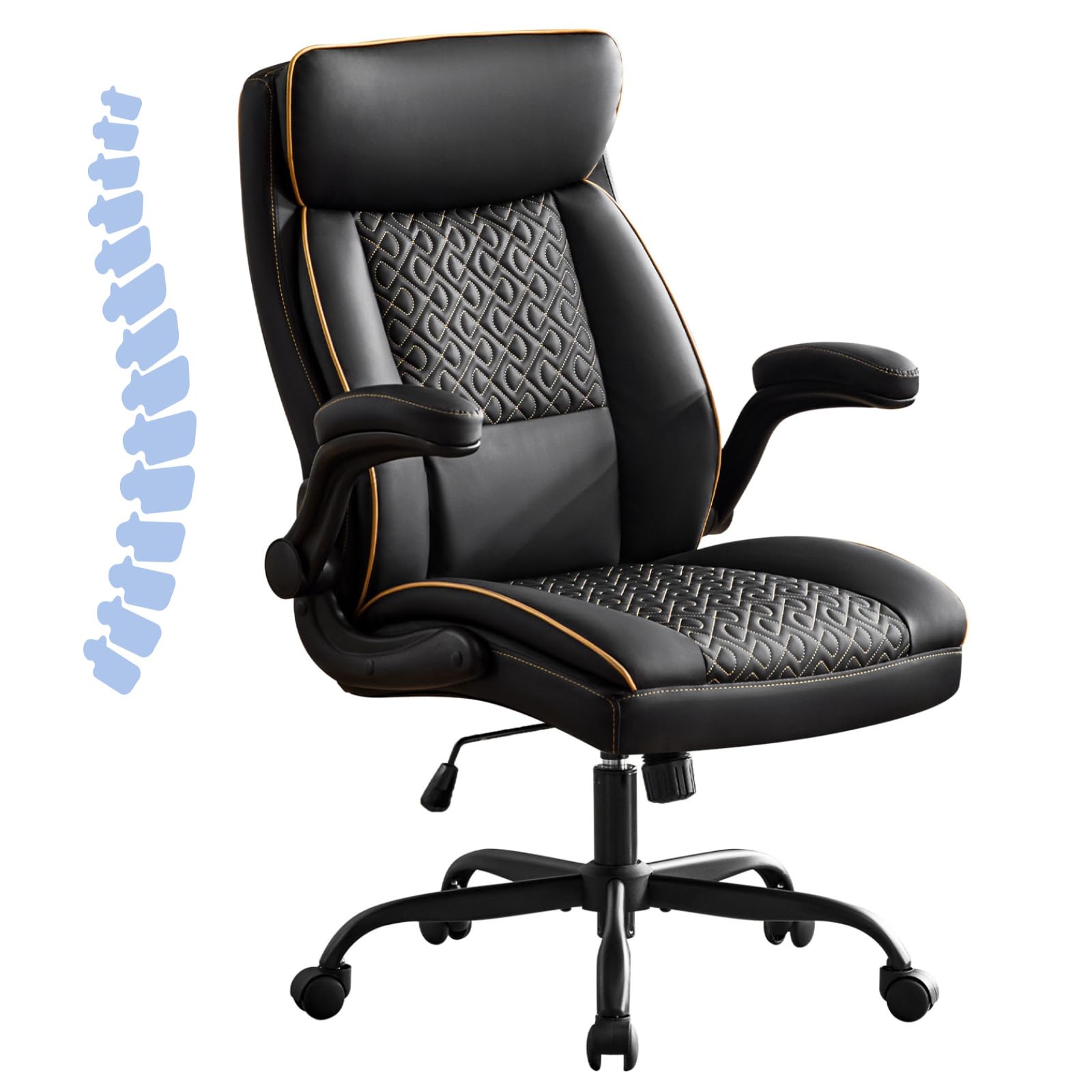 Hellove Chefsessel Bürostuhl 185kg Ergonomischer Kunstleder Schreibtischstuhl mit Verstellbarer Rückenlehne und Klappbaren Armlehnen, Drehstuhl mit Kopfstütze Computerstuhl Home Office Stuhl, Schwarz