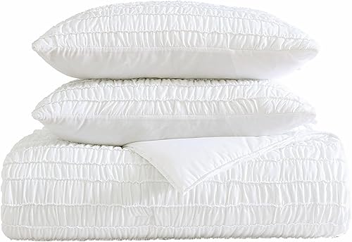 Miniatura 2 de Shabby Chic - Juego de edredón tamaño Queen, ropa de cama reversible de algodón con fundas a juego, decoración del hogar bellamente fruncida para