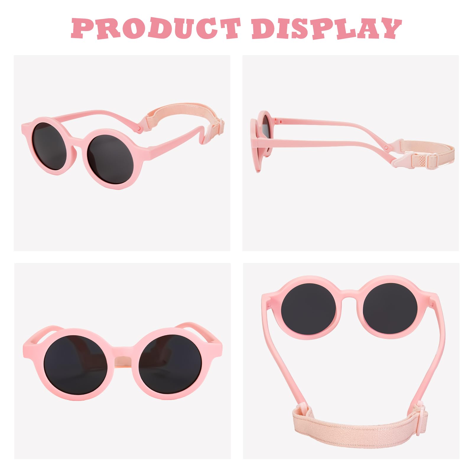 Baby Sonnenbrille 0-24 Monate, Polarisierte mit Riemen Verstellbar Weicher Silikonrahmen Rund Kinder UV400 Schutz Sonnenbrille Baby für 0-2 Jahre