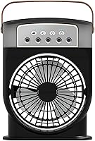 Vista 5 de Ventilador pequeño, ventilador de aire portátil con 3 velocidades de viento, mini unidad de aire acondicionado, escritorio con niebla y luz