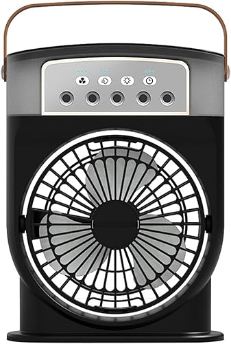Miniatura 5 de Ventilador pequeño, ventilador de aire portátil con 3 velocidades de viento, mini unidad de aire acondicionado, escritorio con niebla y luz
