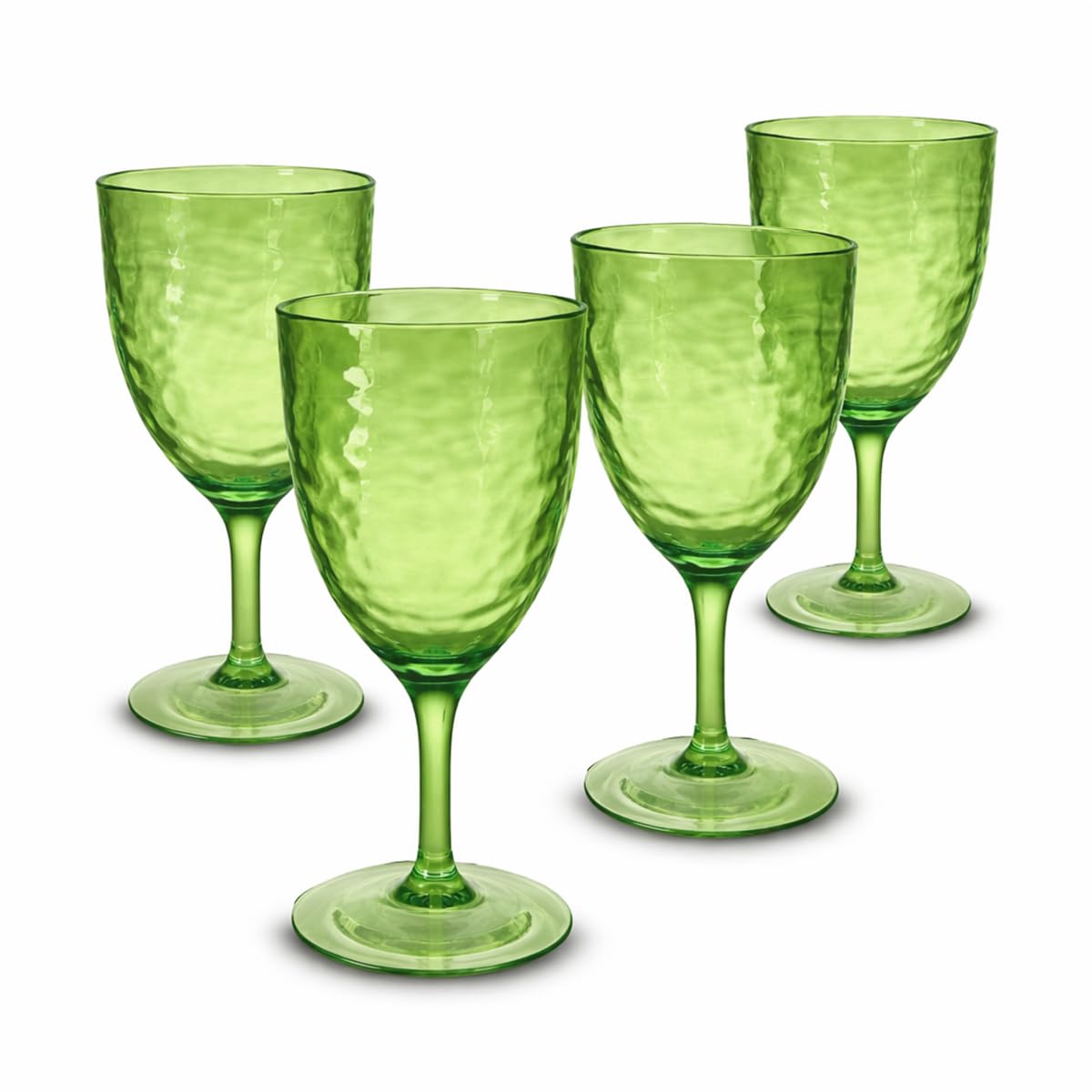 ARCA, Set di 4 Calici in Pasta Acrilica, per 4 Persone, Bicchieri Ideali per la Tavola, Resistenti e Duraturi, Collezione Hammered, Verde, 430 ml