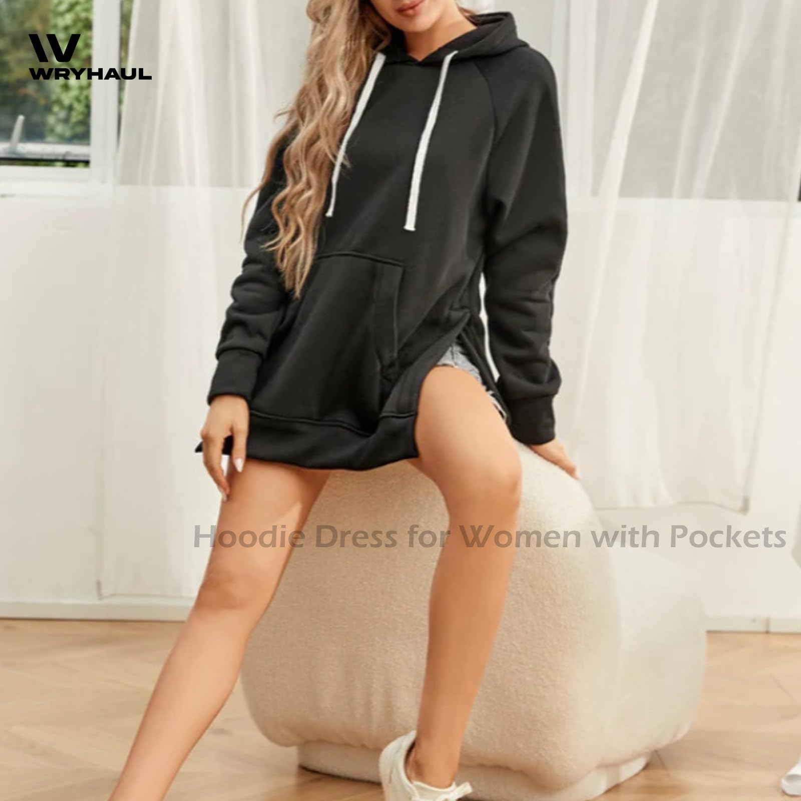 The Warmy Vestido con Capucha de Gran Tamaño para Mujer, Vestido con Capucha First Ones para Mujer con Bolsillos, Vestido Largo con Capucha, Vestido con Sudadera de Gran tamaño