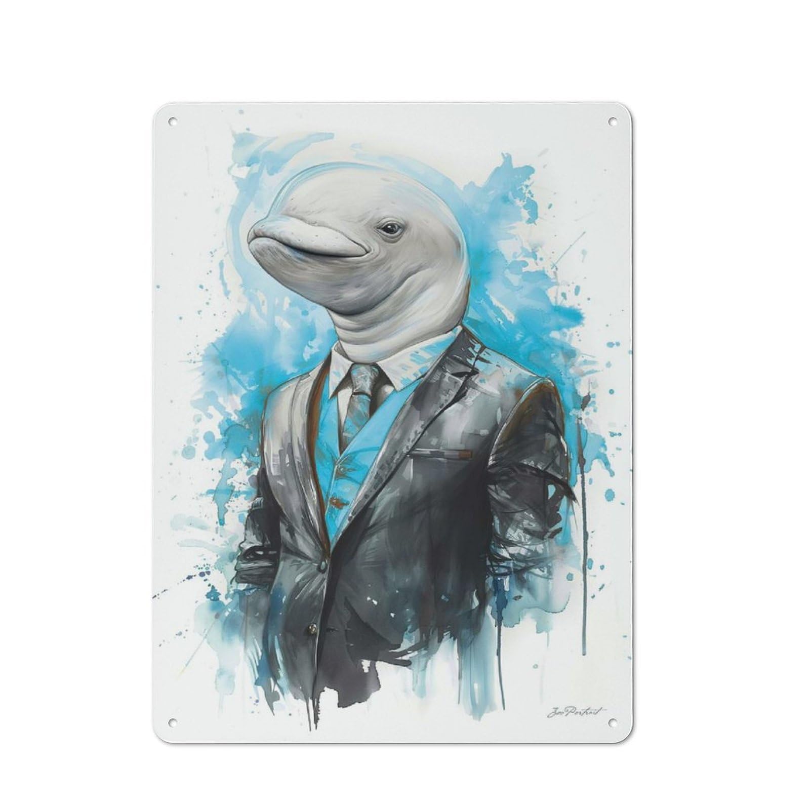 Junmoney Beluga Whale Portrait For Garden Room Or Summerhouse, Retro Tin Sign 40X30cm, For Garage, Workshop And Man Cave Decoration
