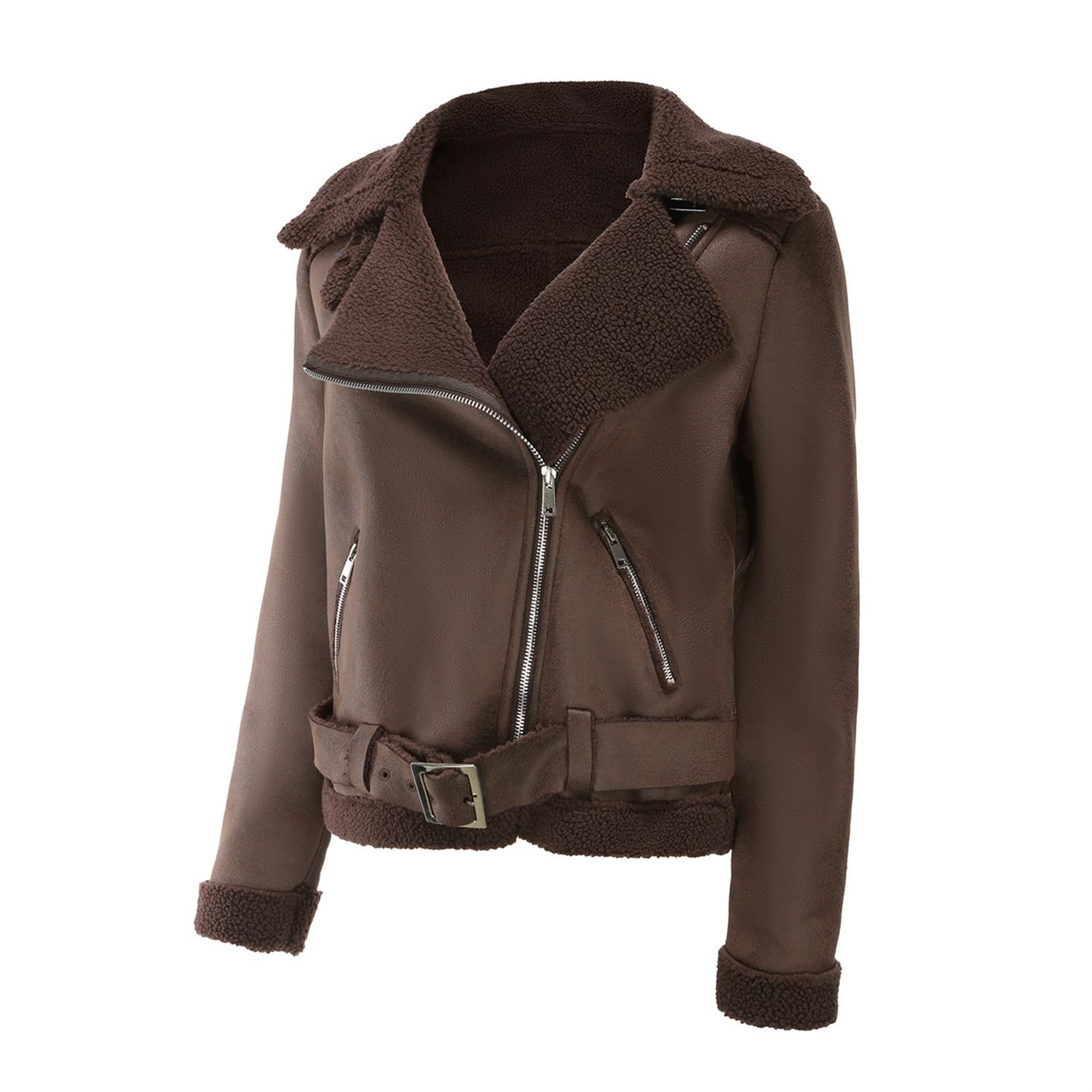 YURCI Women Winter Sherpa Lined Leather Jacket Fur Womens Aviator Faux Shearling Sheepskin Pilot Bomber Jacket - Leather Jacket for Women