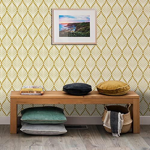 Golden Leaf Wallpaper Peel And Stick Wallpaper Leaf Contact Paper Golden Leaf Wallpaper Stick And Peel Removable Wallpaper Plant Self Adhesive Decorative Wall Paper Vinyl (17.7”×236”, Golden Leaf) #TOP3