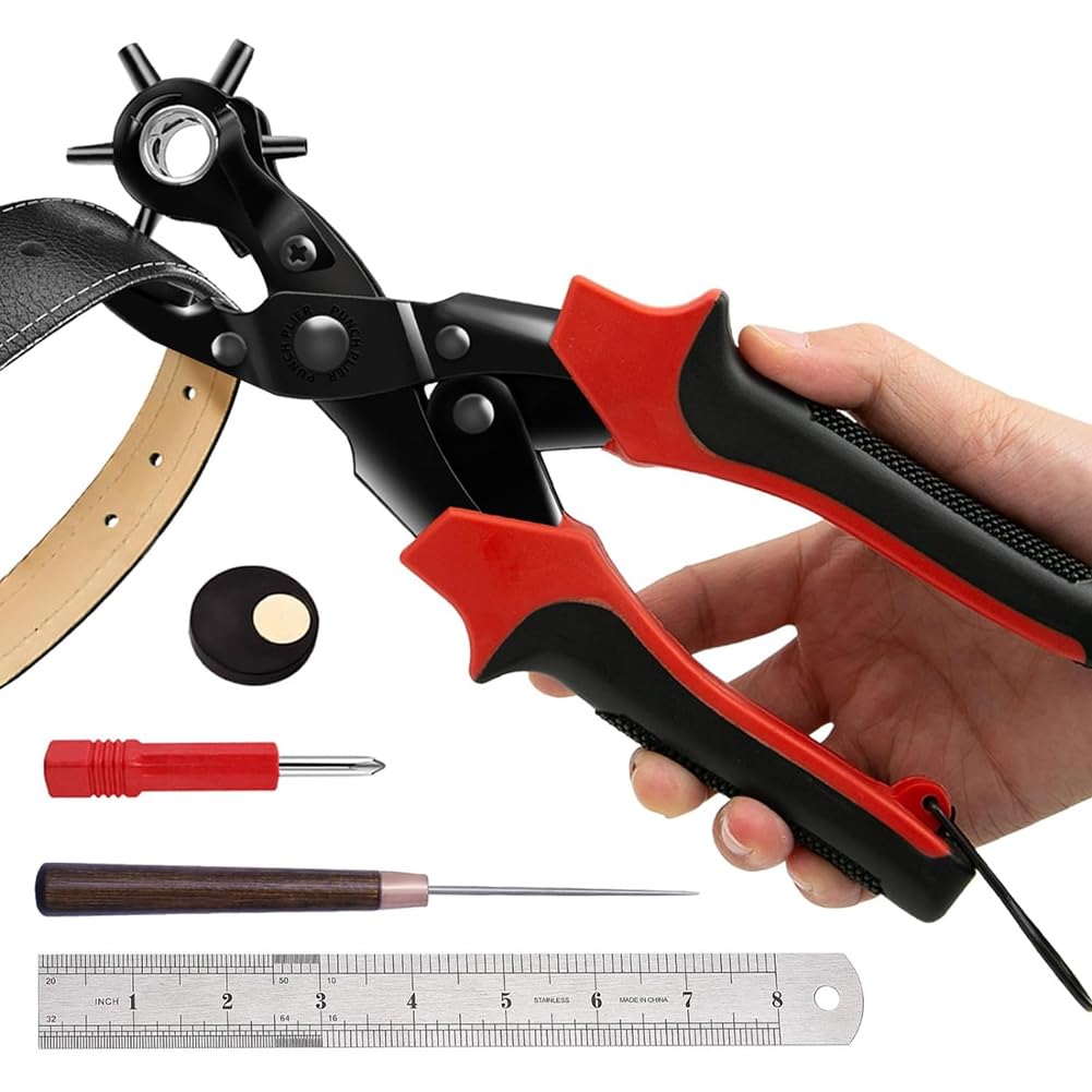 Littimoon Leather Hole Punch Set, Super Heavy Duty Rotary Puncher, Multi Hole Sizes for Belts, Crafts Holes
