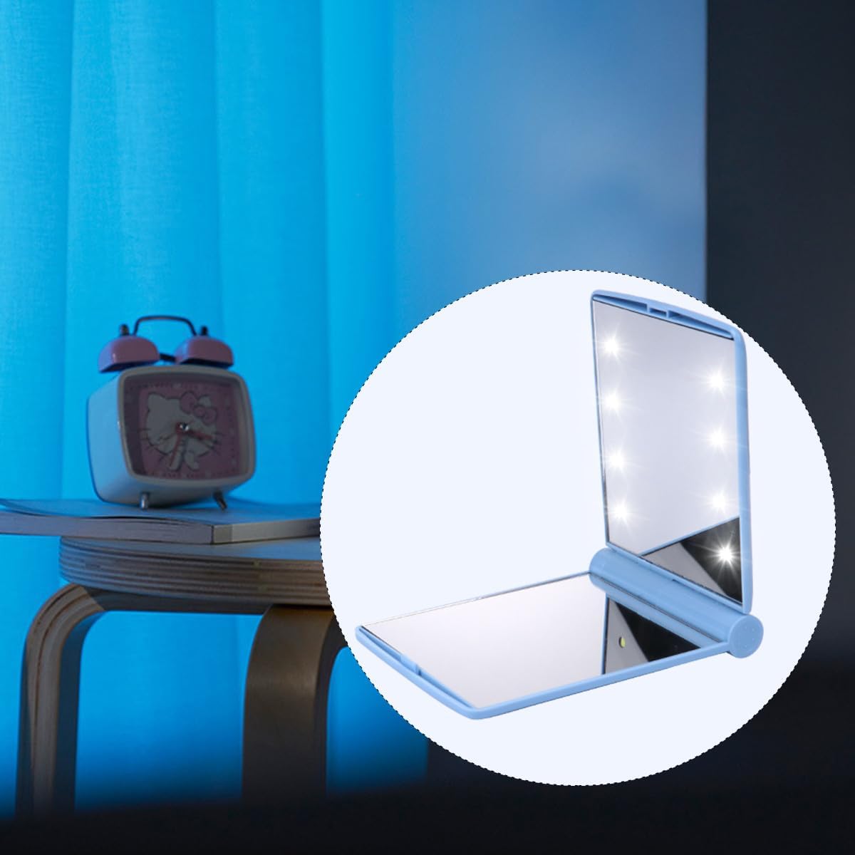 FOMIYES Foldable LED Makeup Mirror Double-Sided Handheld Square Lighted Pocket Mirror Portable for Travel and Purse Use Blue image 5