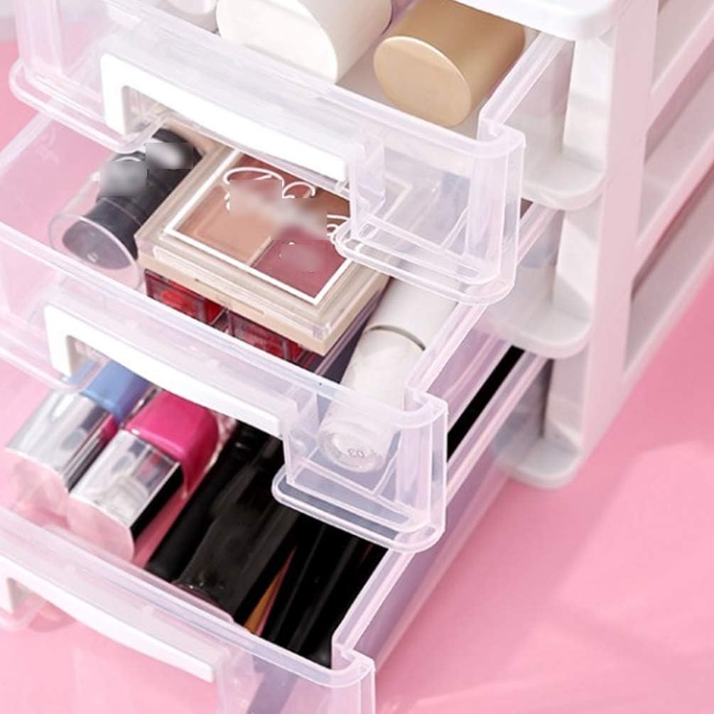 STOBOK 2pcs Transparent Drawer Type Storage Box Layers Mini Organizer for Cosmetics Sundries White Clear Plastic Makeup Storage for Desktop