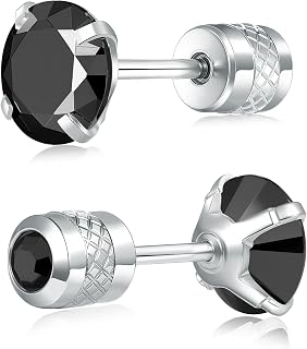VOLUKA Cubic Zirconia Stainless Steel Screw Earrings - Titanium Screw Back Earrings 20G Pure Titanium Earpost - Hypoallergenic for Women Men Trendy Cartilage Stud Earrings