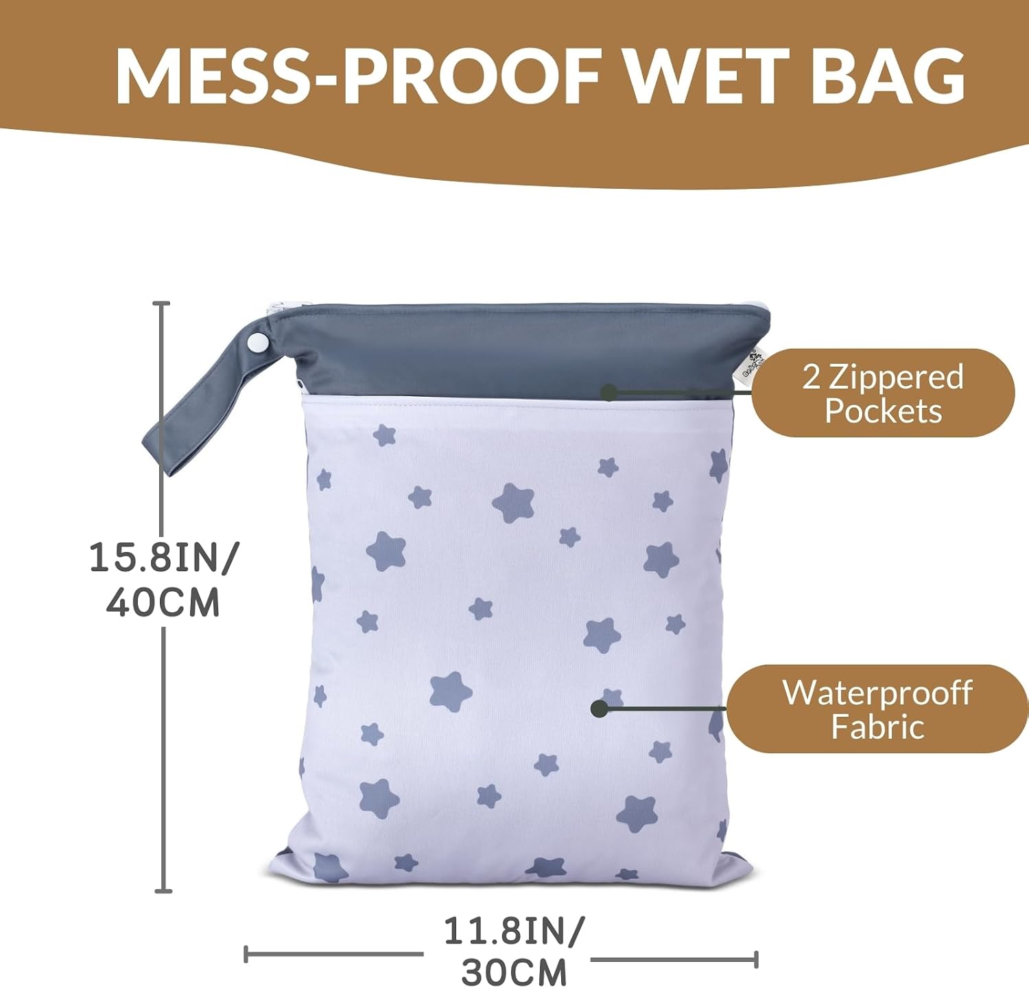 Cloth Diaper Wet Bags – Waterproof & Reusable Bag with 2 Zippered Pockets, 100% Polyester with Handle, Perfect for Stroller, Travel, Baby Essentials & Breast Pump Storage (Green Check-2pk)