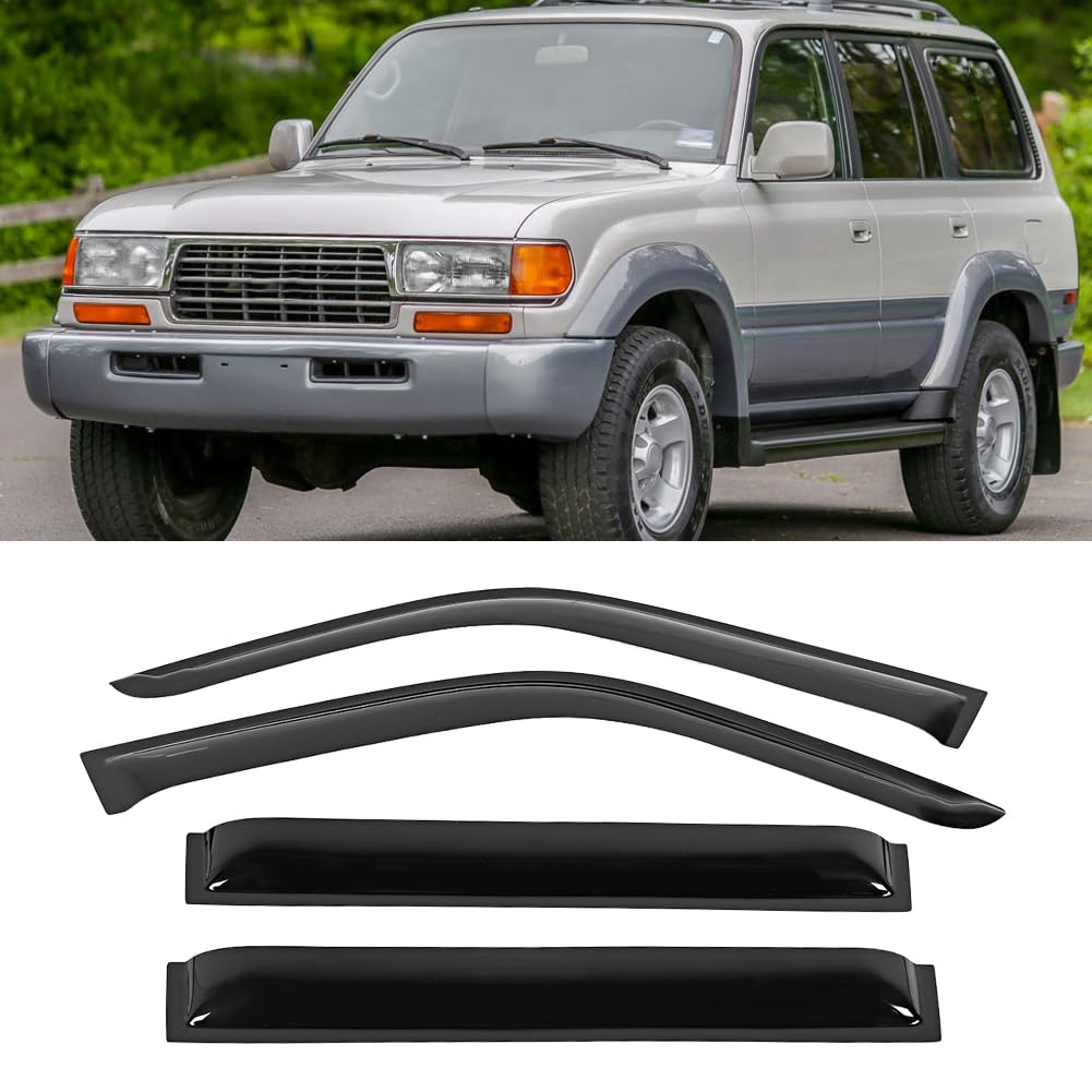 Deflektor samochodowy kompatybilny z Land Cruiser 92-97, 4 szt., kolor dymny, szary, ochrona przed słońcem, ochrona przed promieniowaniem UV, deflektor na szyby boczne, osłona przed wiatrem