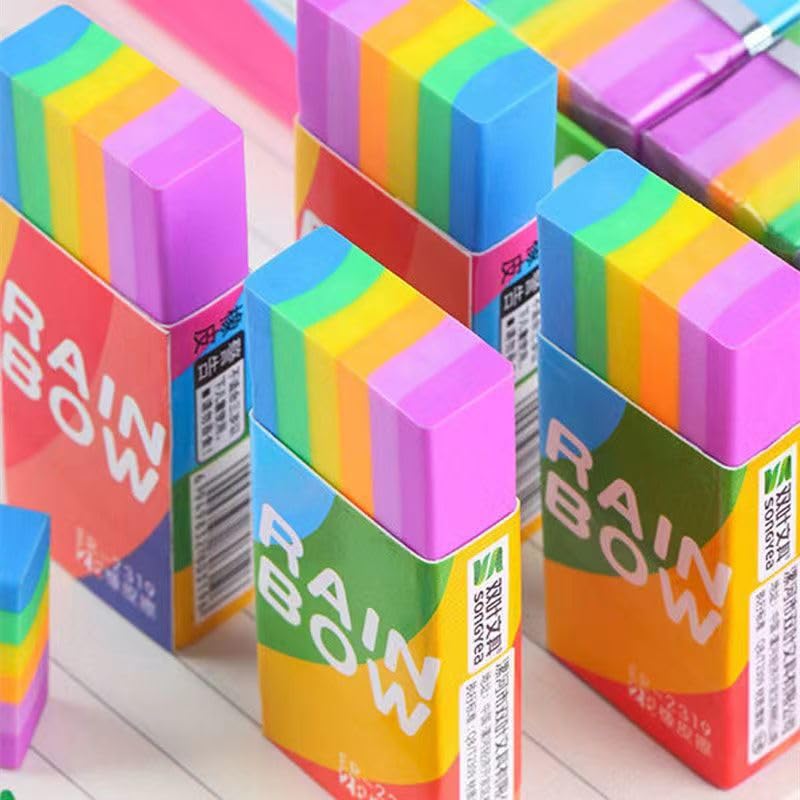 Rainbow Erasers 6PCS Stocking Stuffers Cute Rubber Decoration Accessory Pencil Erasers Nice Gift (Random Color) (6PCS)