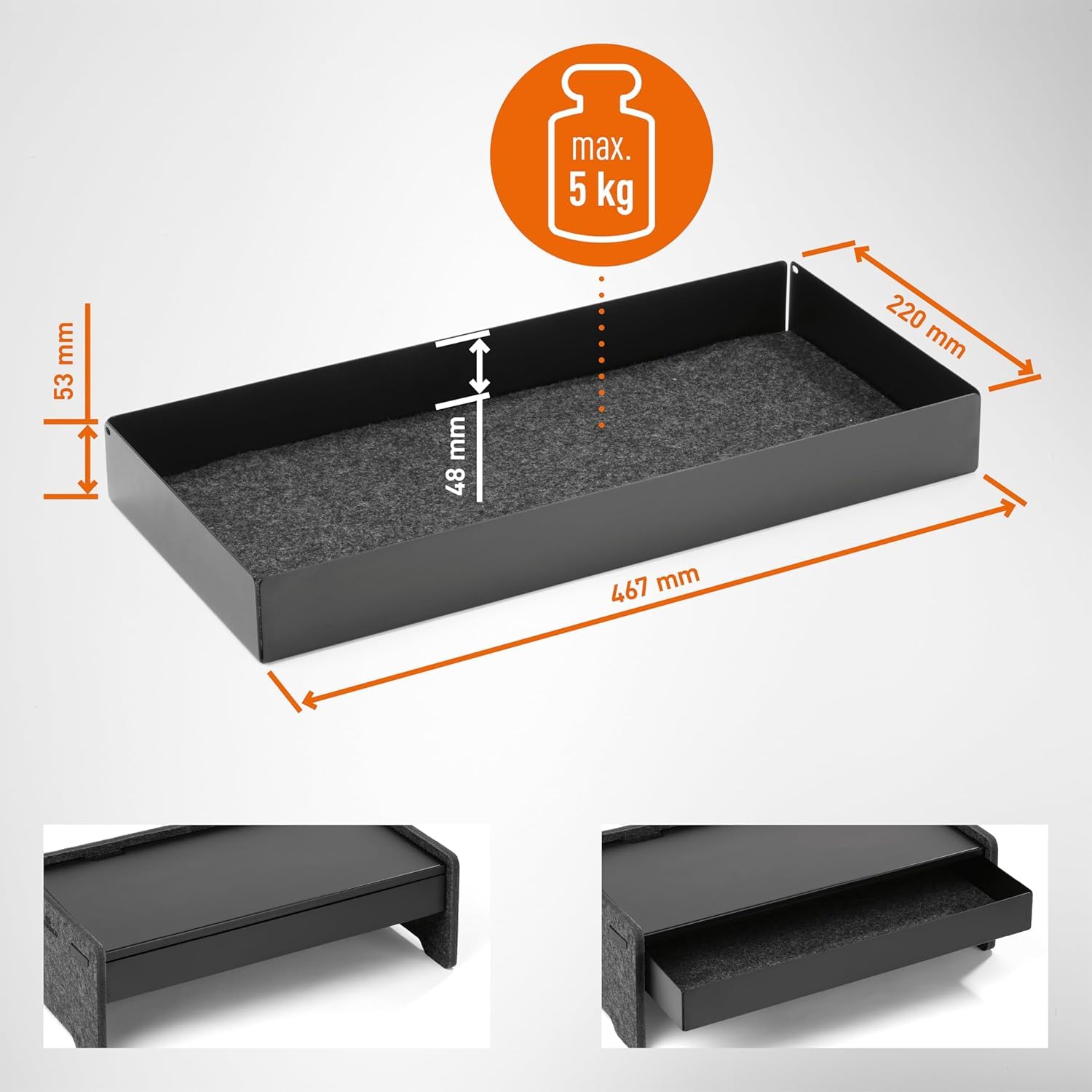 Durable Tiroir pour Support écran Effect - Grande capacité de Rangement - Fond du tiroir en Feutre pour Absorber Le Bruit - Charge maximale de 5kg
