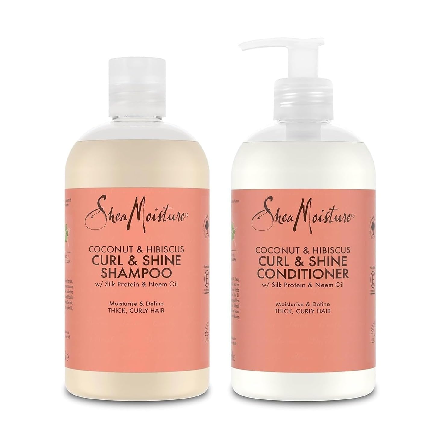 SheaMoisture Champú y Acondicionador para cabello grueso y rizado con Coco e Hibisco pack para el cuidado del cabello 2x 384 ml - 2 productos