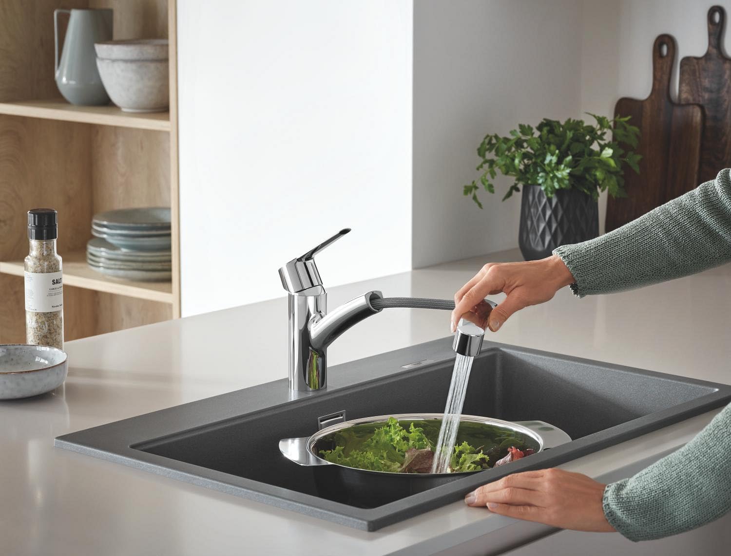 GROHE QUICKFIX Start Bateria zlewozmywakowa, wysuwany prysznic, 2-strumieniowy diverter, obrót o 90°, łatwa instalacja i czyszczenie, chrom, 30531001 (import z Niemiec)
