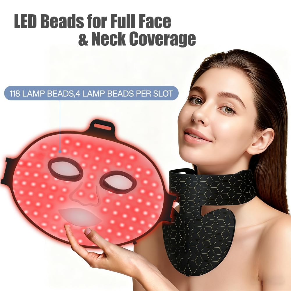 Masque De Beauté Avec Infrarouge Proche, Masque Lumineux 8 Couleurs Pour Visage Cou, USB Rechargeable,Minuterie