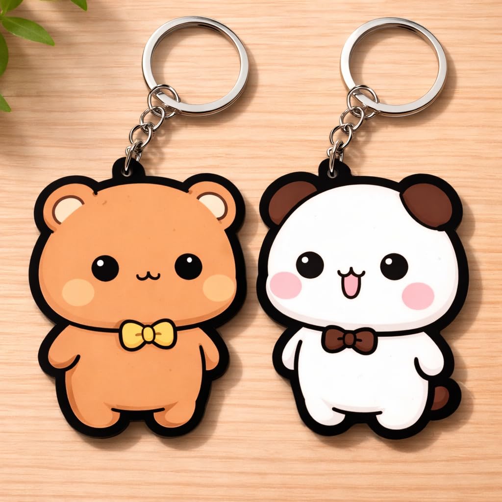 Matching Couple Keychain Set of 2 – Cute Cartoon Animal & Indian Traditional Pair Key Rings, Romantic Gift for Boyfriend Girlfriend, Friends, Bag Charm-image-12