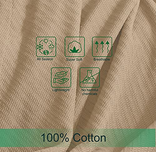 Cotton Craft Soft Cotton Thermal Blanket - Plush Herringbone Twill- All Season Luxurious Breathable Skin Friendly Lightweight Cooling Throw Blanket -Sofa Couch Travel Camping Dorm - King Natural Beige #TOP4