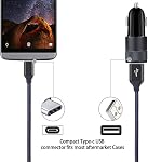 Type C USB Car Charger for Samsung Galaxy A24/ A15 5G/ A15/ A25/ A14 5G, Google Pixel 9/8 Pro 8/ 7a/ 7 Pro/ 7/ 6a/ 6 Pro, Dual-Port Power Cigarette Lighter Adapter 6ft USB C Cord Braided Cable