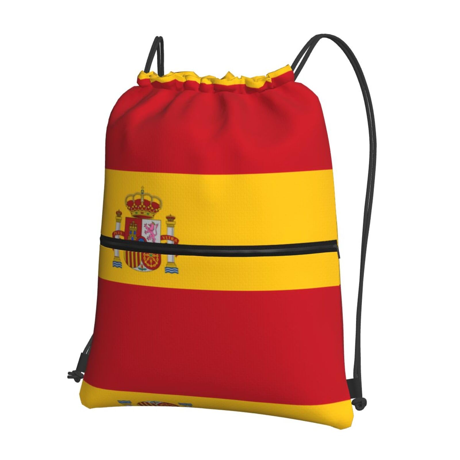 Wzywhj Black Spanish Flag Pattern Drawstring Backpack, Outdoor Leisure Zipper Bag, Waterproof Fitness