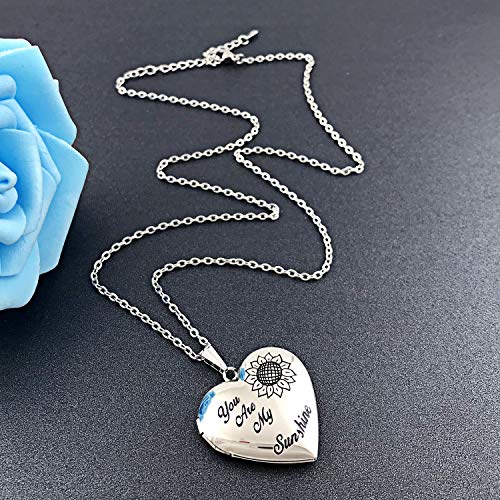 YOUFENG You are My Sunshine Necklace Sunflower Locket Necklace that Holds Pictures Heart Locket Pendant Gifts for Her4