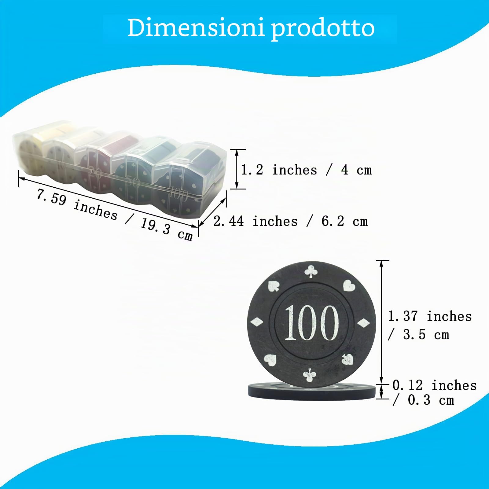 100 Pezzi Fiches da Poker Colorate con Scatola Portaoggetti, 5 Contatori con Numeri, Fiches per Giochi di Carte, Adatte ai Giochi per Bambini per Imparare il Conteggio Matematico