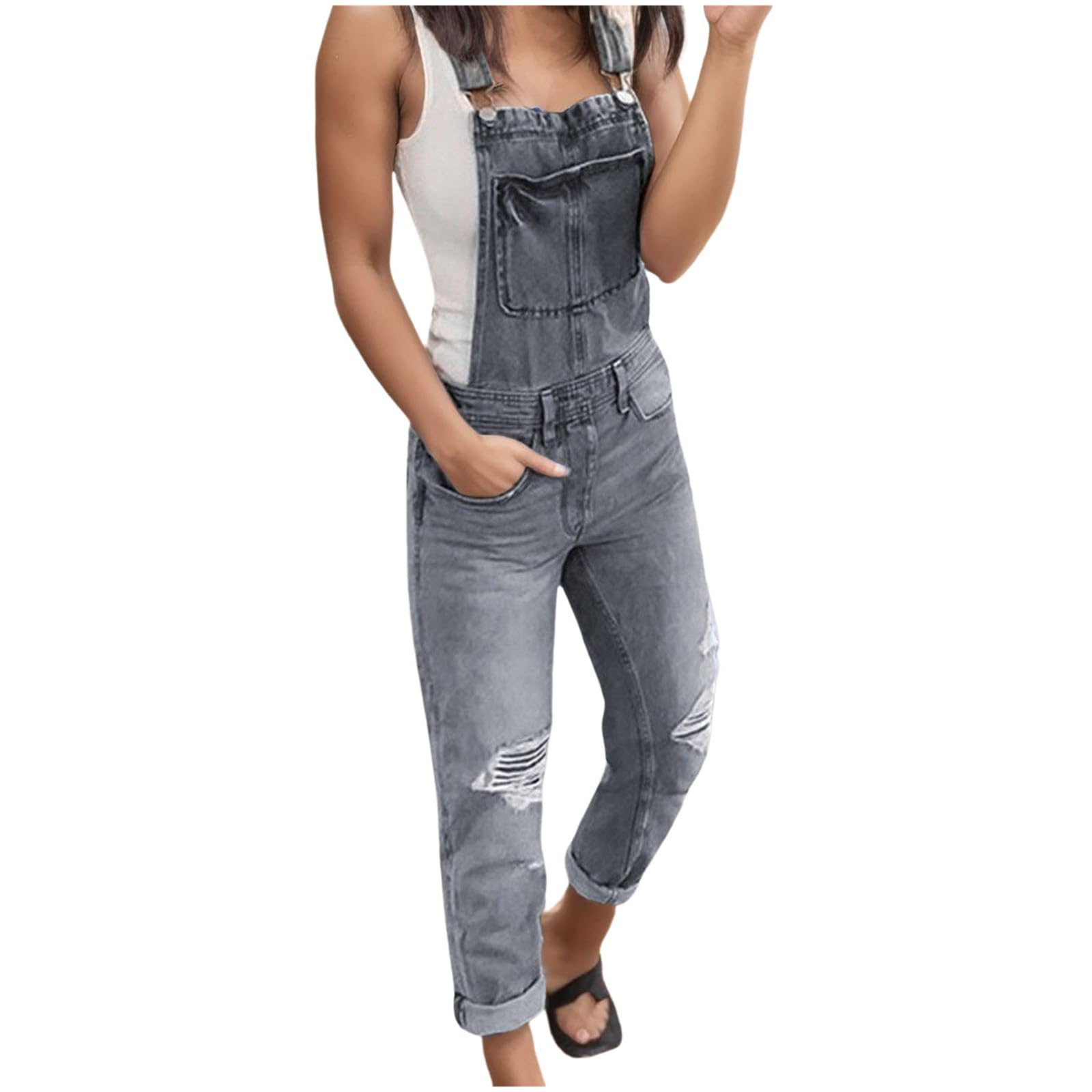 Latzhose Damen - Lässige Damen Overalls Denim mit Rippenbesatz -Optik für einen entspannten Freizeitlook