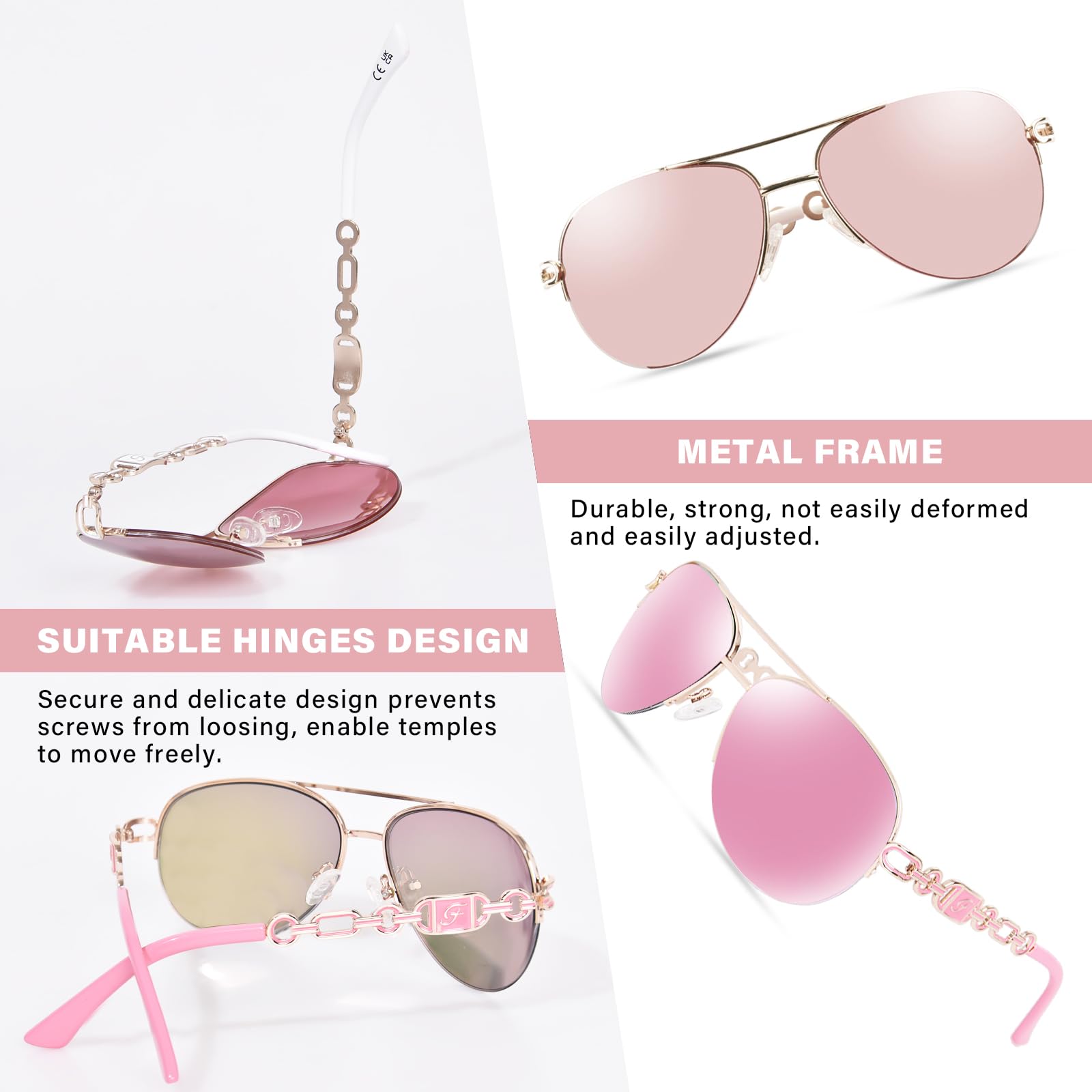 FONHCOO - anteojos de sol de aviador para mujeres y hombres, marco de metal UV400 con espejo