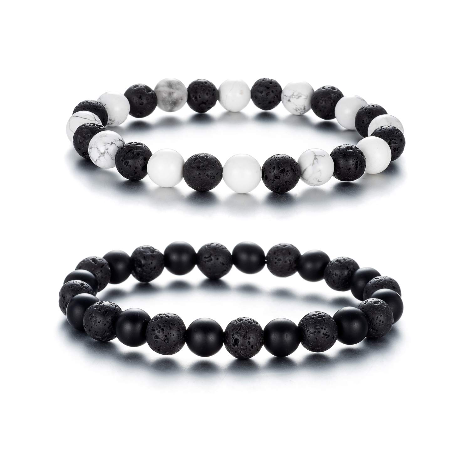 Softones8MM Lava Rock Aromatherapy Anxiety Essential Black and White Intervals Beads Bracelet for Men Women, Friendship Couples Bracelets Gifts