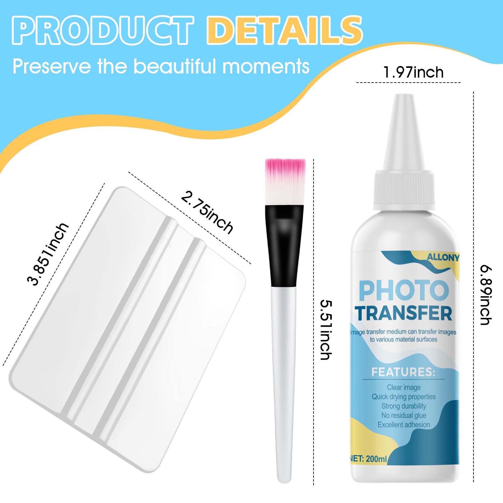 Allony Photo Transfer, Medium Trasparente per Il Trasferimento di Foto, per Trasferire Stampe, Ritagli di Giornale e Varie Superfici, 200 ml